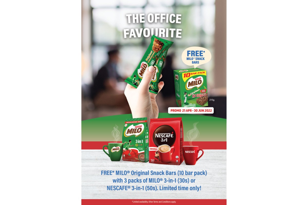 buy 3 packs Nescafe 3in1 (50s) or MILO 3in1 (30s) and Free 1 box of MILO bar